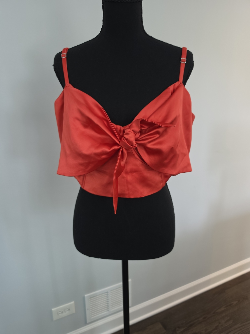 Coral Satin Tie-Front Cami Top